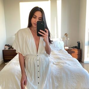 Midi linen low cut dress (white)